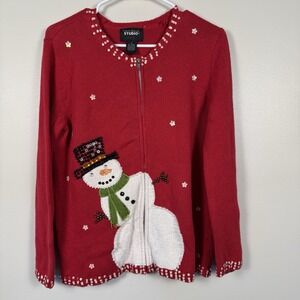 Designers‎ Originals Studio Joy Size Small Zip Cardigan Christmas Snowman